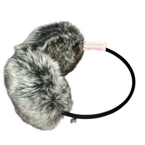 NWOT Victoria’s Secret Earmuffs with Silver Angel Wing Charm Black Gray Fur OS